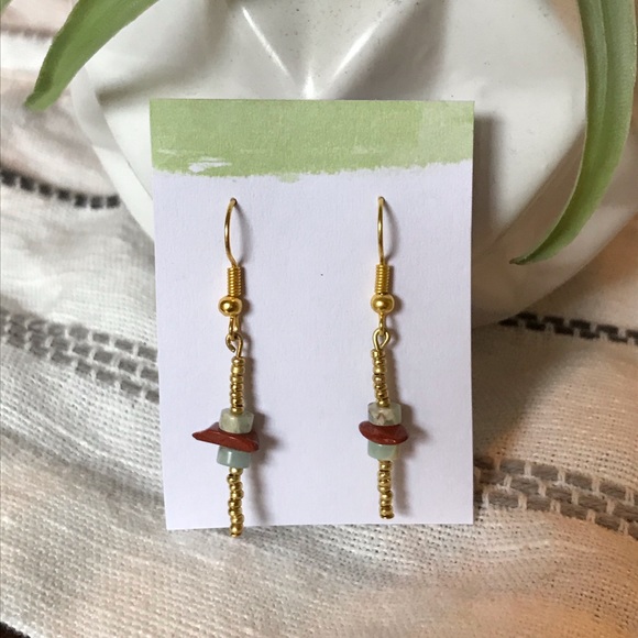 Handmade, Gold stacked stone earrings - Picture 2 of 3